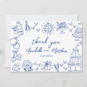 Hand Drawn Blue Whimsical Wedding Dankeskarte (Vorderseite)