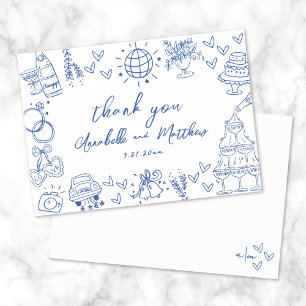 Hand Drawn Blue Whimsical Wedding Dankeskarte