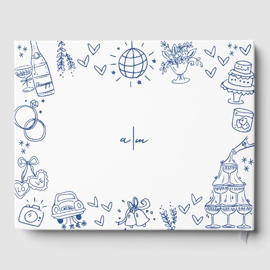 Hand Drawn Blue Whimsical Wedding Gästebuch (Rückseite)