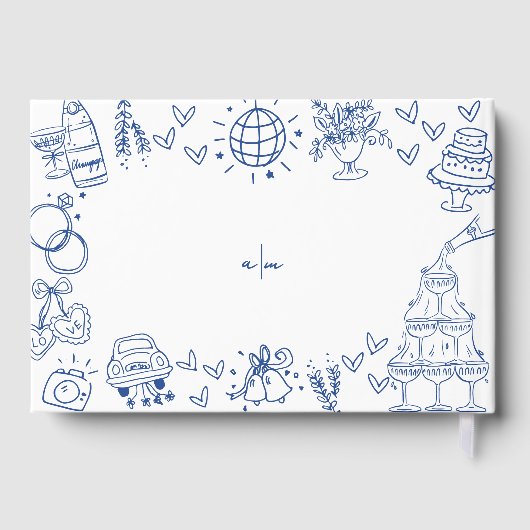 Hand Drawn Blue Whimsical Wedding Gästebuch (Rückseite)