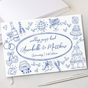 Hand Drawn Blue Whimsical Wedding Gästebuch