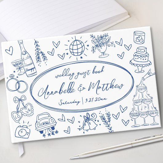 Hand Drawn Blue Whimsical Wedding Gästebuch