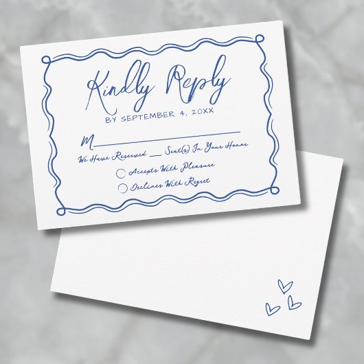 Hand Drawn Blue Whimsical Wedding RSVP Karte