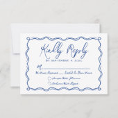 Hand Drawn Blue Whimsical Wedding RSVP Karte (Vorderseite)
