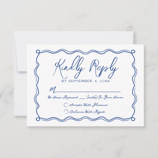Hand Drawn Blue Whimsical Wedding RSVP Karte (Vorderseite)