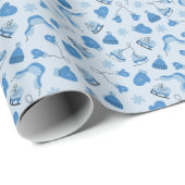 Hand Drawn Blue Winter Pattern Wrapping Paper Roll Geschenkpapier (Rolleneckpunkt)