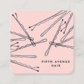 Hand-Drawn Bobby Pins Pink & Black Hair Stylist Quadratische Visitenkarte (Vorderseite)