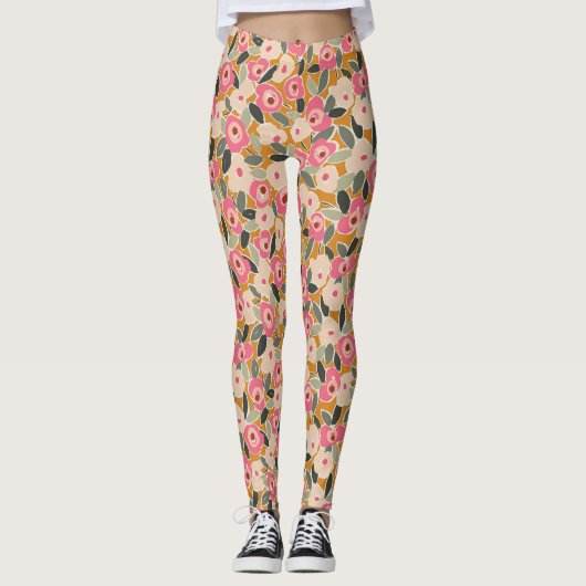 Hand-Drawn Bold Inky Floral Pattern- Sunlit Meadow Leggings (Vorderseite)