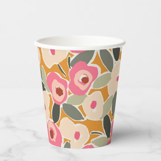 Hand-Drawn Bold Inky Floral Pattern- Sunlit Meadow Pappbecher (Vorderseite)