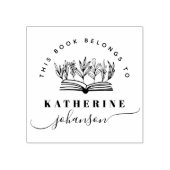 Hand-drawn Book Flowers Elegant Script Library Gummistempel (Prägung)