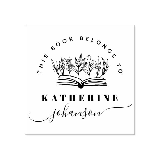 Hand-drawn Book Flowers Elegant Script Library Gummistempel (Prägung)