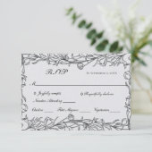 Hand Drawn Botanical Blue Gray Wedding RSVP Karte (Stehend Vorderseite)