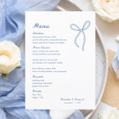 Hand Drawn Bow Blue Wedding Menükarte