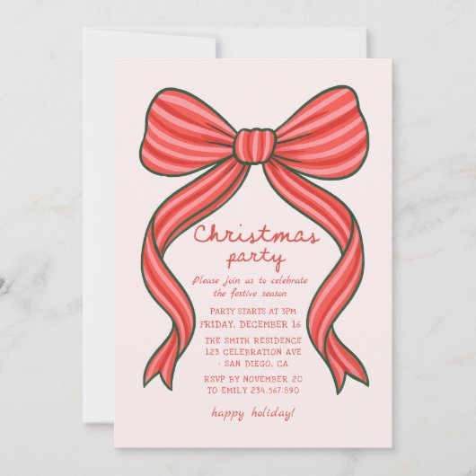 Hand Drawn Bow Christmas Party Invitation Einladung (Vorderseite)