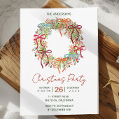 Hand Drawn bow christmas wreath new year Einladung
