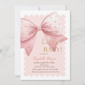 Hand Drawn Bow Dots Frame Pink Baby Shower Einladung (Vorderseite)