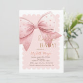 Hand Drawn Bow Dots Frame Pink Baby Shower Einladung (Stehend Vorderseite)