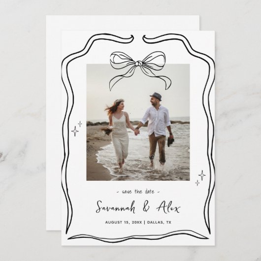 Hand Drawn Bow Frame Coquette Doodle Wedding Fun Save The Date (Vorne/Hinten)