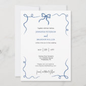Hand Drawn Bow Französische Blu Hochzeit Einladung (Vorderseite)