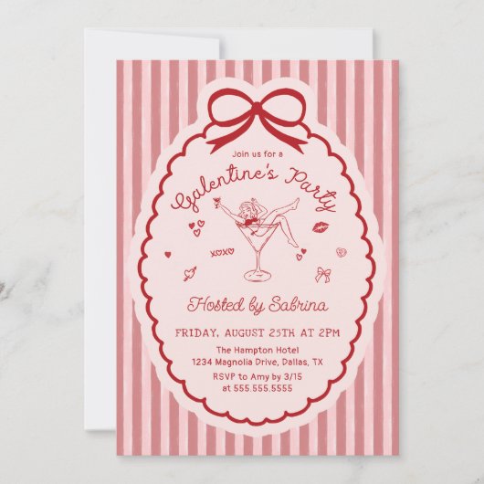 Hand Drawn Bow Galentine's Day Invitation Einladung (Vorderseite)