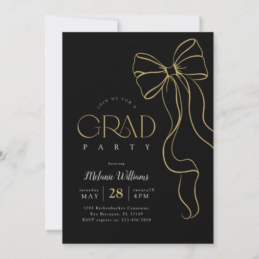 Hand Drawn Bow Graduation Invitation Einladung (Vorderseite)