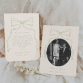 Hand Drawn Bow Green Wedding Foto Dankeskarte