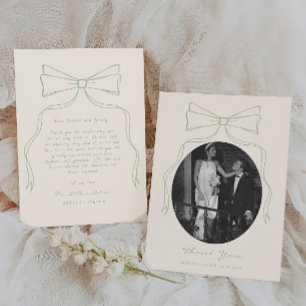 Hand Drawn Bow Green Wedding Foto Dankeskarte