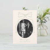 Hand Drawn Bow Green Wedding Foto Dankeskarte (Stehend Vorderseite)