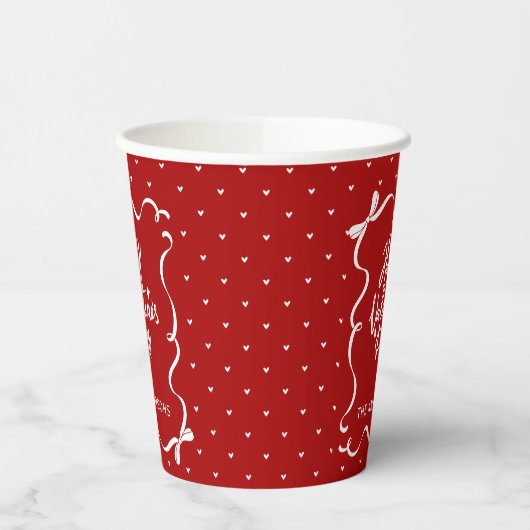 Hand Drawn Bow & Hearts Pattern Valentine's Day Pappbecher (Links)