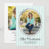 Hand Drawn Bow Photo Graduation Party Invitation Einladung (Vorne/Hinten)