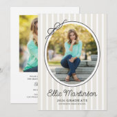 Hand Drawn Bow Photo Graduation Party Invitation Einladung (Vorne/Hinten)