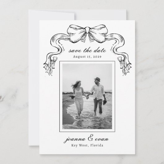 Hand Drawn Bow & Photo Modern Wedding Save The Date (Vorderseite)