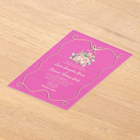 Hand Drawn Bow Pink Wedding Acryleinladungen (Ablage )