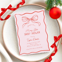 Hand Drawn Bow Red & Pink Merry Little Baby Shower