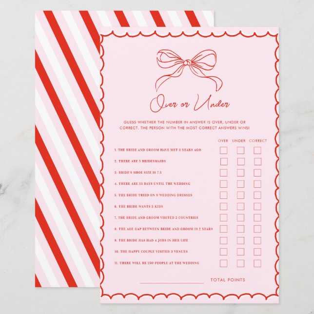 Hand Drawn Bow Red & Pink Over or Under Xmas Game (Vorne/Hinten)
