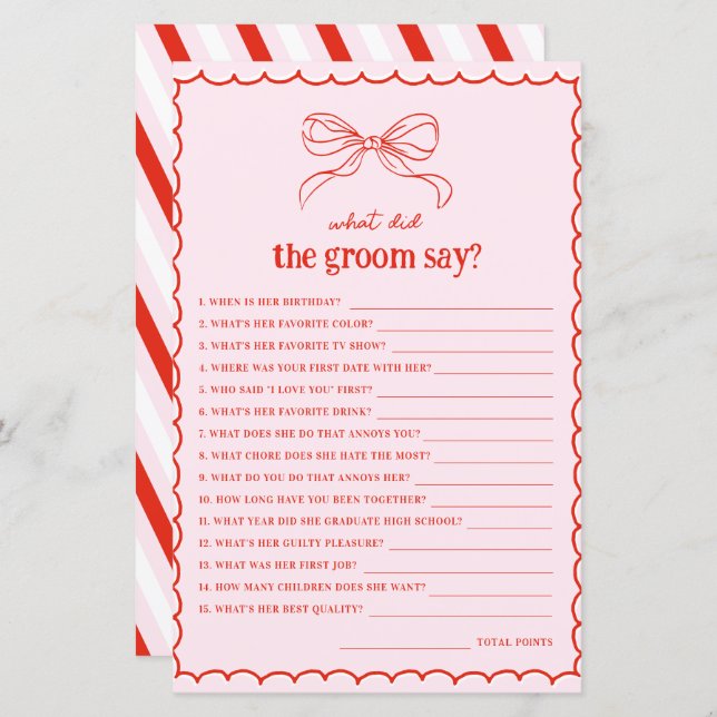 Hand Drawn Bow Red & Pink What Did the Groom Say (Vorne/Hinten)
