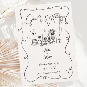 Hand Drawn Bow Squiggle Scribble Wedding Einladung
