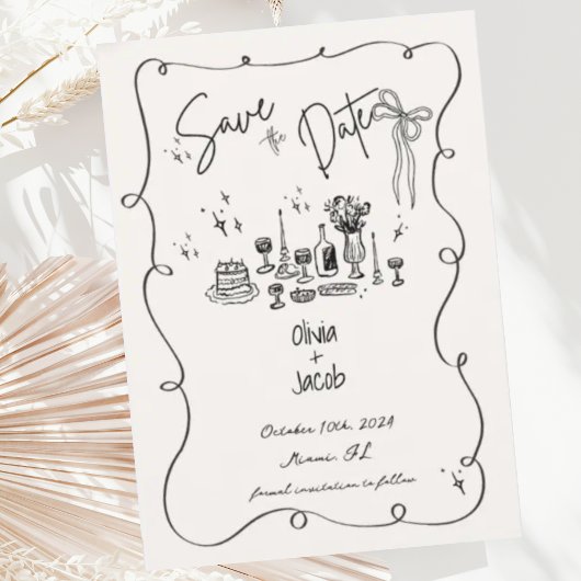Hand Drawn Bow Squiggle Scribble Wedding Einladung