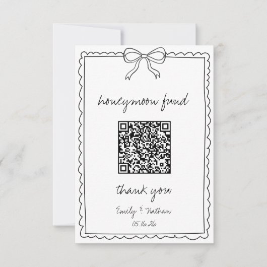 Hand Drawn Bow Wedeymoon Fund QR Code Card (Vorderseite)