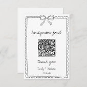 Hand Drawn Bow Wedeymoon Fund QR Code Card (Vorne/Hinten)