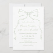 Hand Drawn Bow White and Green Wedding Einladung (Vorderseite)