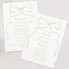 Hand Drawn Bow White and Green Wedding Programm
