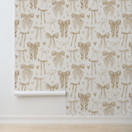 Hand-Drawn Bows in Champagne and Beige Tapete