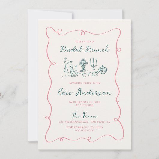 Hand Drawn Bridal Brunch Einladung (Vorderseite)