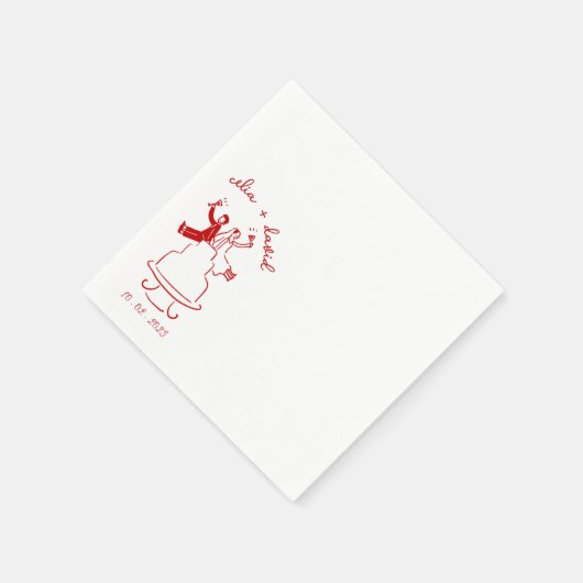 Hand Drawn Bride and Groom wadding Serviette (Ecke)