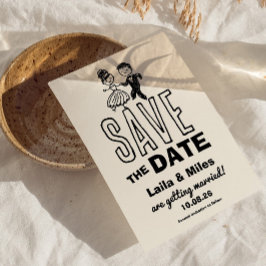 Hand drawn Bride and Groom Wedding Save The Date