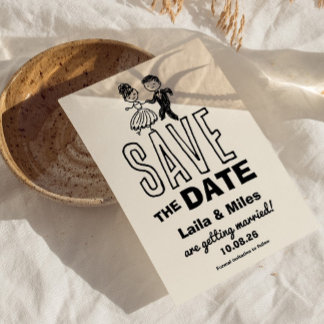 Hand drawn Bride and Groom Wedding Save The Date