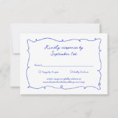 Hand Drawn Bright Blue Border & Script Wedding RSVP Karte (Vorderseite)