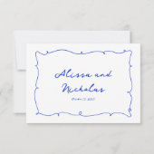 Hand Drawn Bright Blue Border & Script Wedding RSVP Karte (Rückseite)