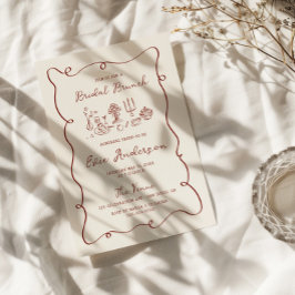 Hand Drawn Burgundy Bridal Brunch Einladung